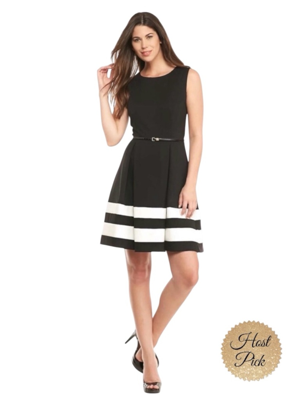 CALVIN KLEIN® Sleeveless Stripe Fit & Flare Dress